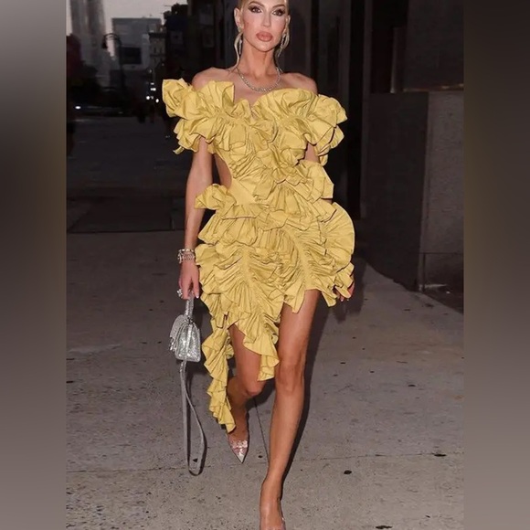 Elegant Ruffle Statement Mini Dress – Off-Shoulder Layered Halter Cocktail Dress - Picture 7 of 13